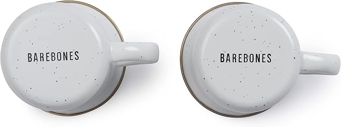 Barebones 5-Ounce Enamel Espresso Cup Set of 2 - Small Coffee Mug and Tea Cup - Stainless Steel Rim Camping Mug for Indoor and Outdoor Use (Eggshell)