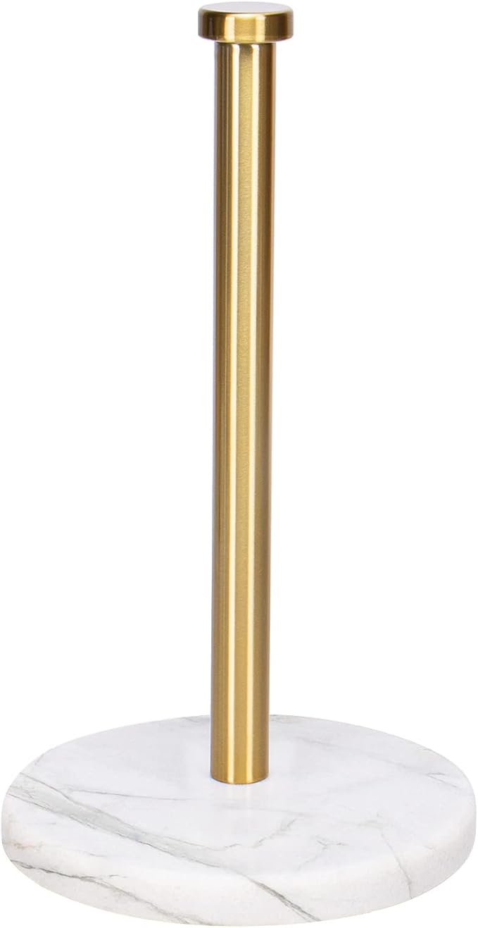NearMoon Standing Paper Towel Holder, Kitchen Paper Towel Tissue Holder- for Bathroom Kitchen Countertop, Standard or Jumbo-Sized Roll Paper (with Marble Base, Brushed Gold)