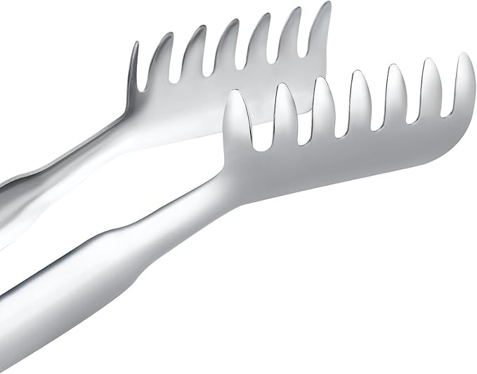 Pleafind 11.4 Inch Pasta Tong, Pasta Tongs with Fluted Handles, Stainless Steel Pasta Tongs, Comfortable and Easy to Grip, Kitchen Pasta Clip,Spaghetti clips for pasta cooking & grilling & baking