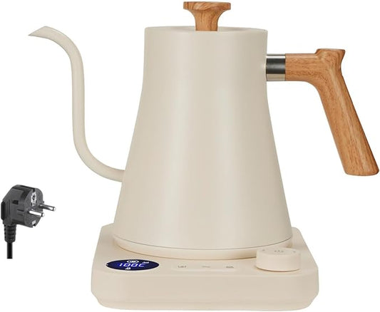 Smart Gooseneck Electric Kettle 1500W - Variable Temperature Control with LED Display, 304 Stainless Steel, 5oz Micro-Brew & 24H Keep Warm for Coffee/Tea(WHITE, EU PLUG)