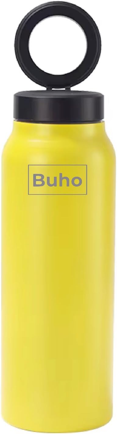 Tumbler with Magnetic Lid – 24 oz Stainless Steel Insulated Cup, Built-in Phone Tripod, Hot & Cold Drinks, Modern & Durable Design (Yellow)