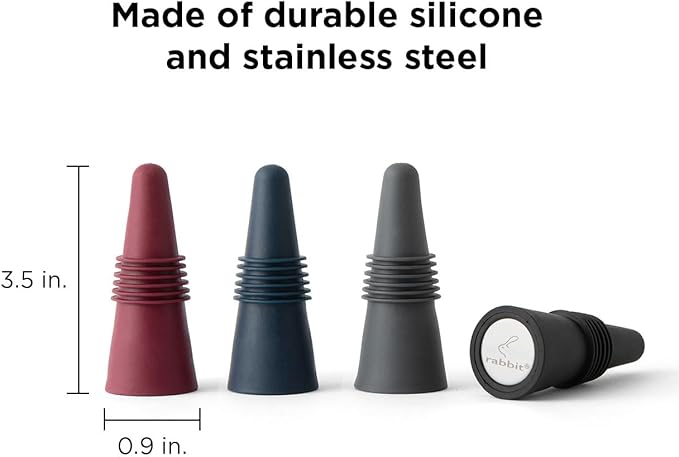 Rabbit W6121 Bottle Stoppers Set of 4, Multicolor Wine Bottle Caps to Preserve Freshness, Stylish and Durable, Perfect for Parties and Gifts