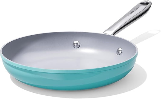 Nonstick Ceramic Frying Pan 10" for All Cooktops, PTFE/PFOA/PFAS Free, Even Heat Distribution Oven Safe up to 500°F, Healthy Non Toxic Skillet w/ Ergonomic Stainless Steel Handle, Caribbean Blue