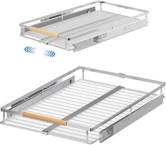 Pull Out Cabinet Drawer Organizer, Heavy Duty Slide Out Pantry Shelves Sliding Drawer Storage for Bathroom, Home, Kitchen, 2 Pack Chrome 22''Deep