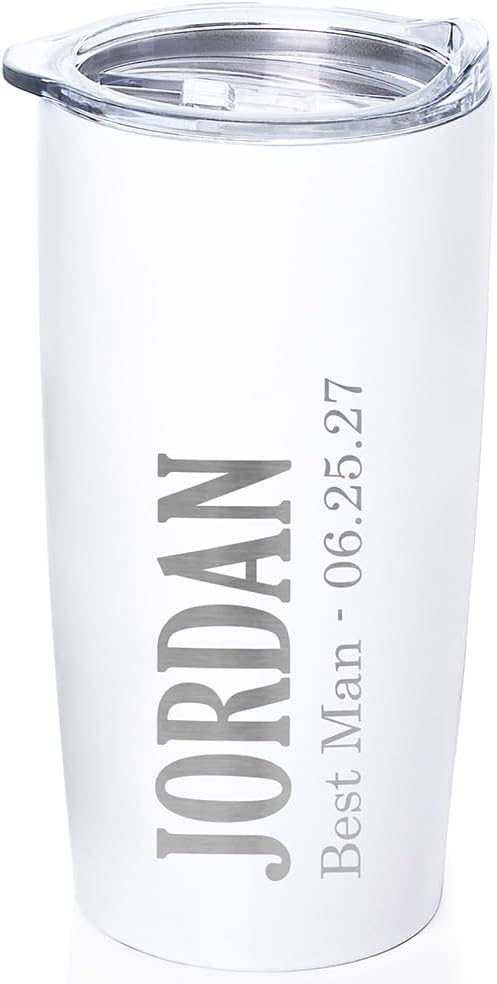Lifetime Creations Engraved Personalized Groomsman Tumbler (White) 20 oz - Stainless Steel Coffee Travel Mug Gift