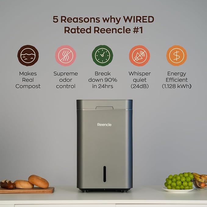 Gravity Electric Composter - 22L Kitchen Composter– Decomposes 3.3 lbs Daily, Odorless & Quiet Indoor Composting, Rapid Decomposition with All-New Compost Starter 2.0 + Booster Pack (Silver)