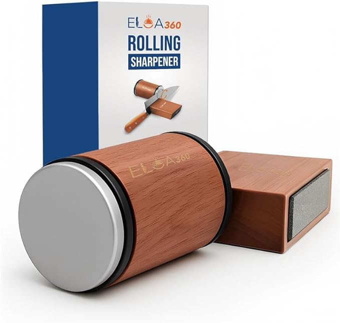 ELOA360 Knife Sharpener, Rolling Knife Sharpener Kit with Diamond and Ceramic Discs with 15° and 20° Magnetic Angle, kitchen knife sharpener, Razor-Sharp knife sharpening Tool (Stainless Steel)