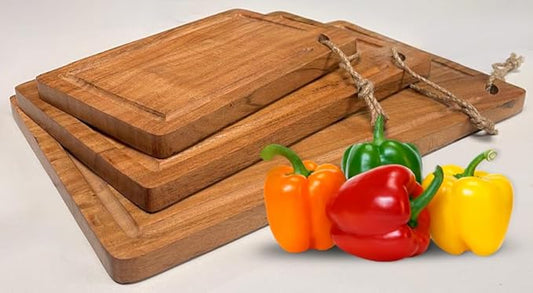 Extra Thick Wooden Cutting Boards for kitchen (Set of 3), Large Acacia Wood Cutting Board, Butcher Blocks, Charcuterie Boards with Side Handles and Juice Groove - Natural