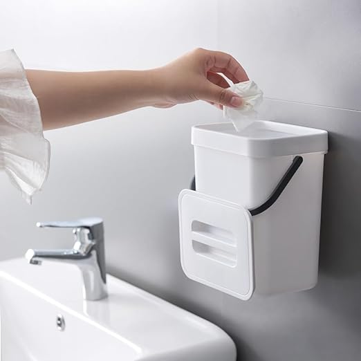 EKO Puro Mini Wall-Mounted Kitchen Trash Can with Lid, Food Waste Caddy, 1.32 Gall / 5L (White)