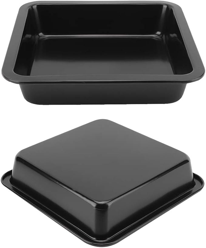 2Pcs Rectangle Cake Pan 8.9x8.9x1.8in (22.5x22.5x4.6cm) - Nonstick Baking Pans for Cakes, Brownies, Lasagna & Cookies, Even Heat Distribution, Dishwasher Safe(Black)