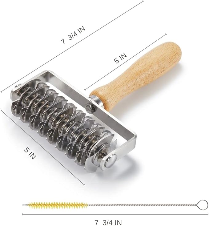 Pastry Lattice Roller Cutter, UPGRADE Stainless Steel Dough Lattice Roller Cutter for Beef Wellington Fishnet Crust Top Cookie Pie Pizza Bread,Wood Handle