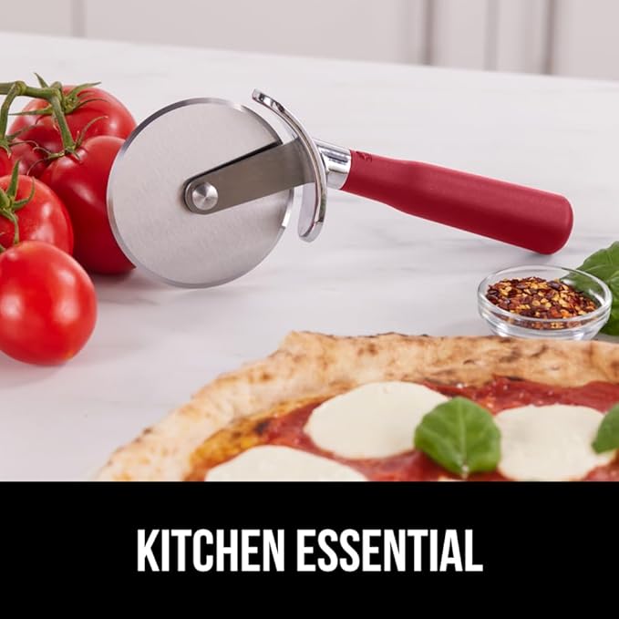 GORILLA GRIP BPA-Free Large Pizza Cutter Wheel, 9 Inch, Sharp Stainless Steel Blade, Slip Resistant Handle with Thumb Guard Protection, Slice Thick or Thin Pizzas, Pie, Pastries in Seconds, Red