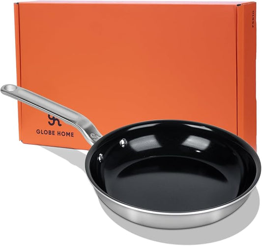 8 Inch Ceramic Non Stick Frying Pans - 5 Ply Stainless Clad Nonstick Skillet, Professional Cookware for Induction, All Stoves and Oven