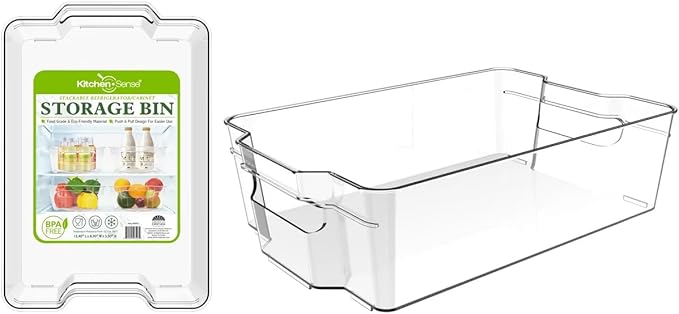 Fridge Fruit Storage Containers Stackable Fruit And Vegetable Storage For Refrigerator - Pantry Bins With Handle - Clear Plastic, BBA-free, 12.4" W x 8.3" D x 3.5" H