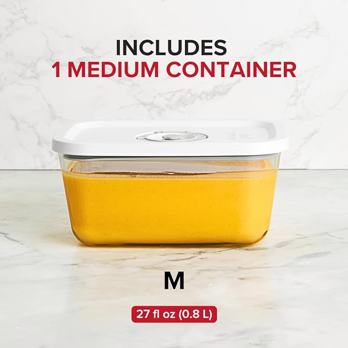 Chef Preserve Medium Glass Vacuum Seal Container – Vacuum Sealed for Food Storage – Leak-Proof Vacuum Sealer Container with Pump – BPA-Free, Microwave, Freezer, and Dishwasher Safe