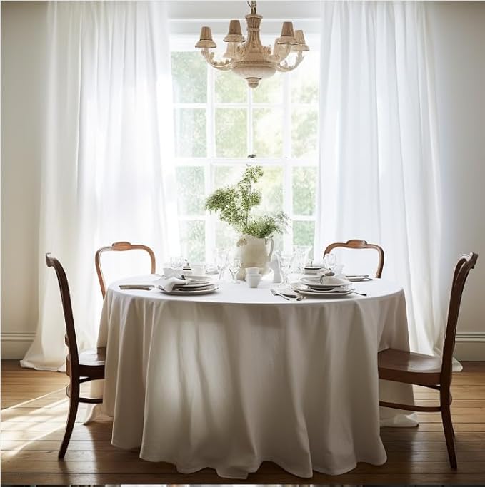 EVERLY 100% Pure Linen Round Tablecloths 108Inch Round Machine Washable Tablecloth for Thanksgiving,Decorative Halloween,Buffet Parties,Picnic,Events,Weddings and Restaurants-White