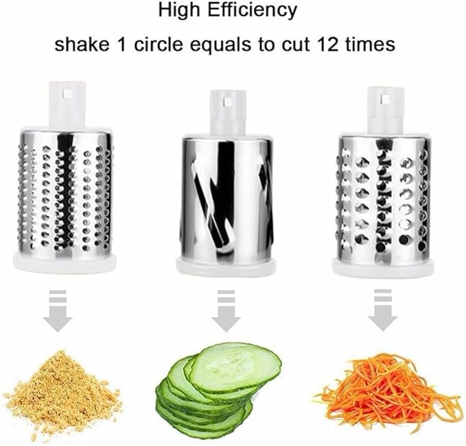 Rotary Cheese Grater with Handle: Cheese Grater with 3 Stainless Steel Blades, High Efficiency Easy Clean Grater, Non-Slip Suction Cheese Shredder, Rotary Grater Ideal For Cheese And More-Black