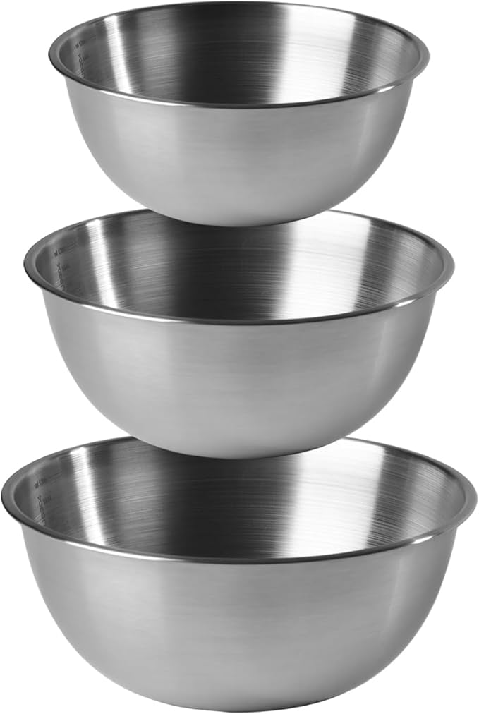 Stainless Steel Mixing Bowls, Three nested Large Mixing Bowls Stainless Steel with scale Perfect for Your Kitchen Needs Like Cooking,Baking, and Making Salads