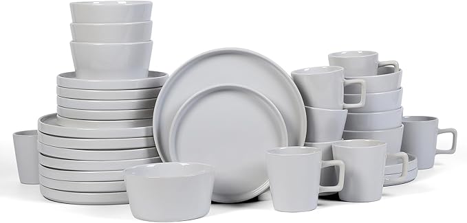 Stone Lain Celina Stoneware 32-Piece Dinnerware Set, White Glossy, Service For 8