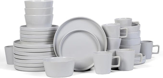 Stone Lain Celina Stoneware 32-Piece Dinnerware Set, White Glossy, Service For 8
