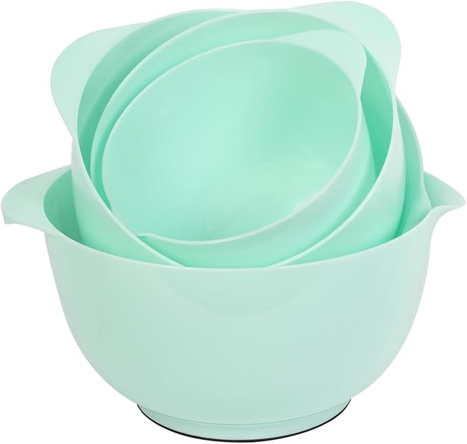 BoxedHome Nesting Plastic Mixing Bowl Set, 4 Piece Mixing Bowl Set with Pour Spouts, Size 1.7, 2.5, 3.5 and 4.5qt, for Prepping, Mixing, Baking, Cooking(2023 New Version, Green)