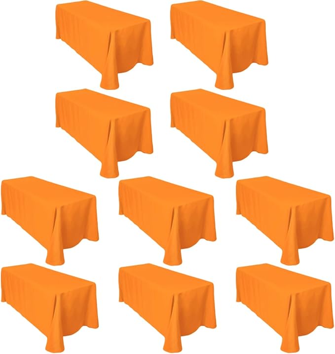 LTC LINENS Bulk 10-Pack Rectangular Tablecloths 90 In x 156 In with Rounded Corners - Orange Table Covers for 8 ft Table Floor-Length Drop - Wrinkle Resistant Polyester Fabric Cloth for Wedding, Party