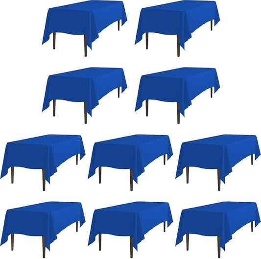 LTC LINENS 10 Pack Rectangle Tablecloths Royal Blue 60 x 126 Inch for 8ft Rectangular Banquet Tables with Half-Drop - Stain and Wrinkle Resistant Polyester Fabric Cloth Table Covers for Wedding, Party