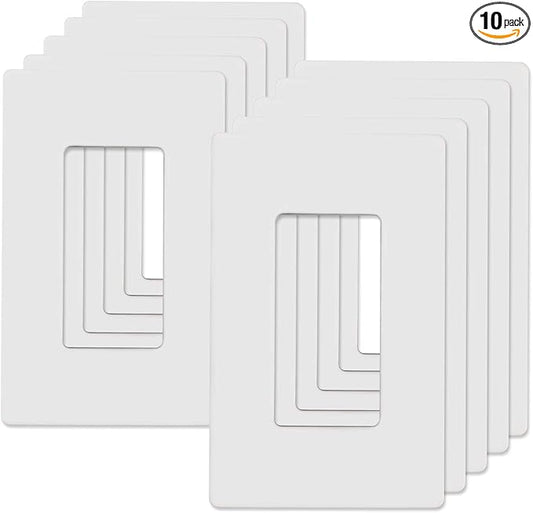 1-Gang Screwless Decorator Wall Plates, Child Safe Standard Size Outlet Cover, Unbreakable Polycarbonate Thermoplastic,Glossy White, 10 Pack,UL Listed