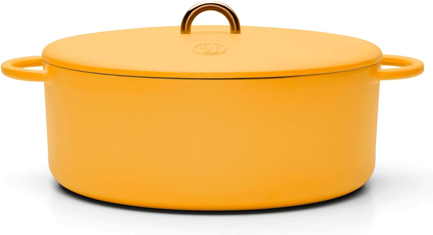 Great Jones Dutchess Cast Iron Dutch Oven Pot With Lid (Mustard) - Large 6.75 Quart Size, Dual Handles - All Stovetop Safe - 500° Dutch Oven For Bread Baking | Dishwasher Friendly