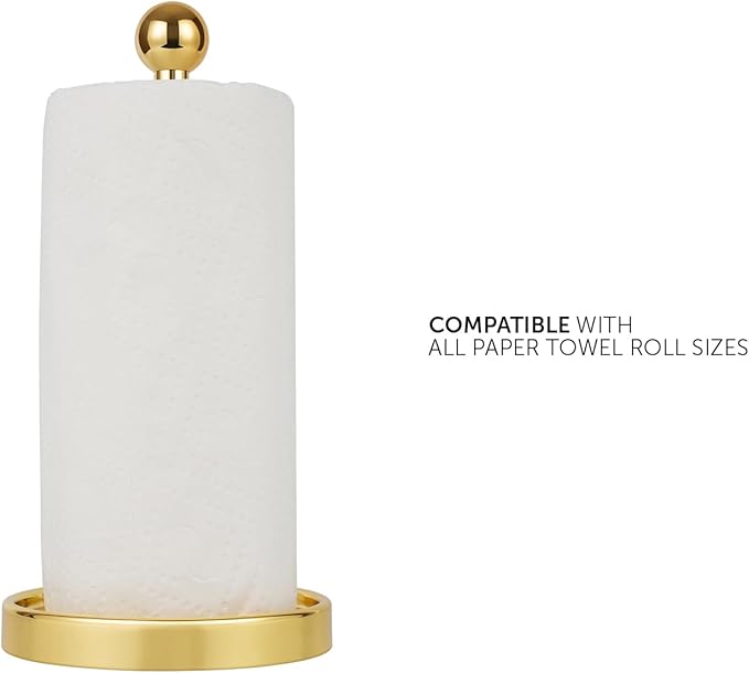 Ivilon Countertop Paper Towel Holder - Modern Sleek Ball Minimalist Design - Color Gold Polished