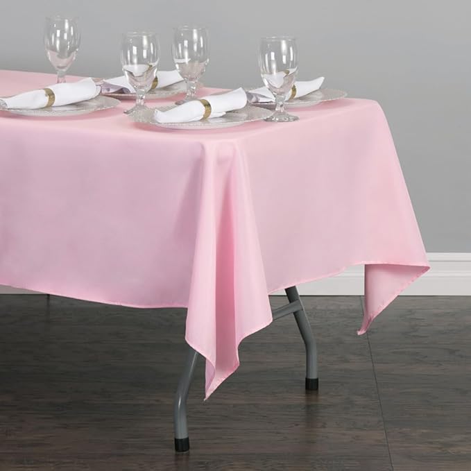 LTC LINENS 2 Pack Pink Rectangular Tablecloths 60 x 102 Inches for 6 Feet Rectangle Banquet Tables with Half-Drop - Stain and Wrinkle Resistant Polyester Cloth Table Covers for Party, Baby Shower