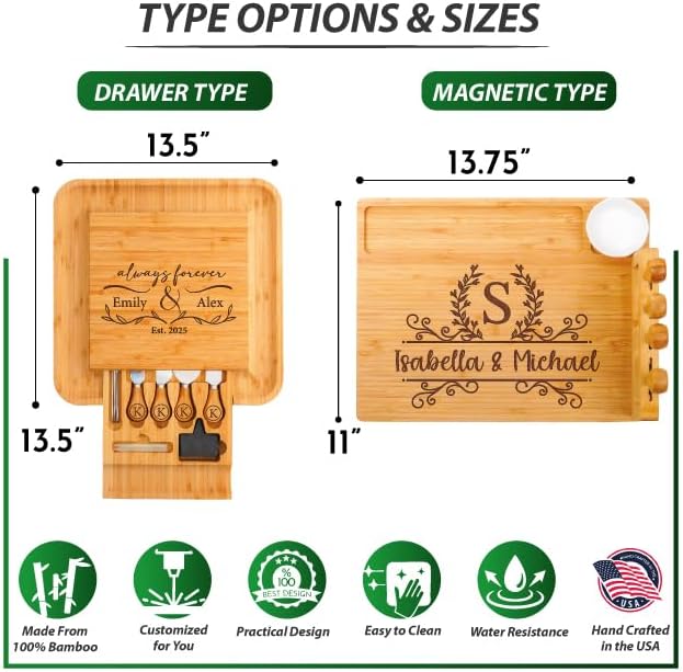 Personalized Charcuterie Board - Wedding Gifts for Couples 2025 – Custom Charcuterie Boards with Knife Set, Personalized Cutting Board, Engagement, Anniversary, Bridal Shower, Housewarming Gift