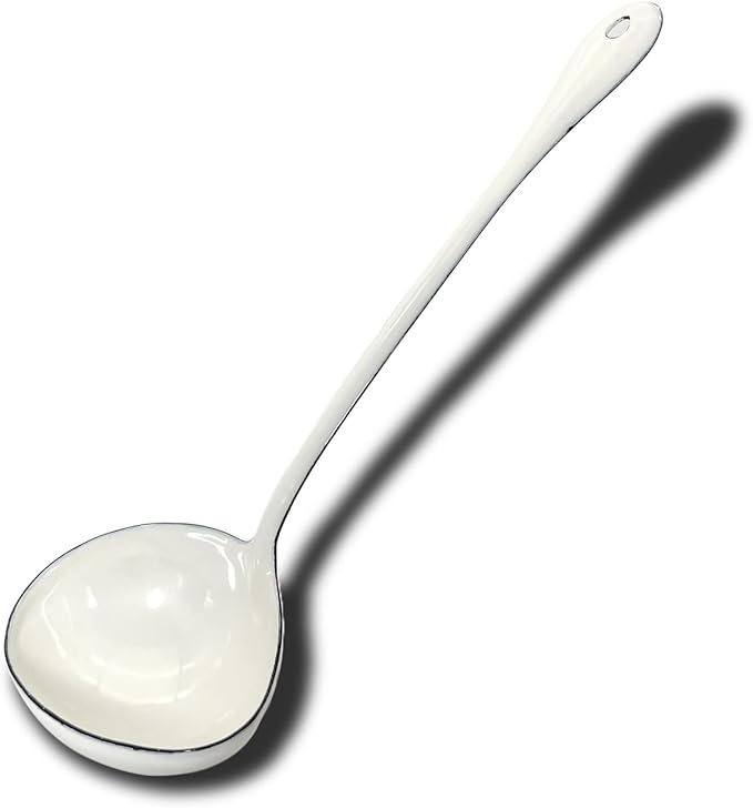 White Soup Ladle Spoons 13.7 Inch Big Serving Cooking Spoons Enamel Steel Stew Gravy Ladles for Serving