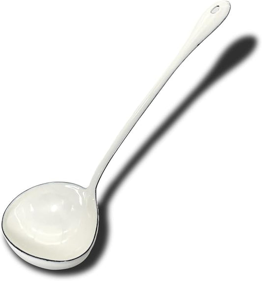 White Soup Ladle Spoons 13.7 Inch Big Serving Cooking Spoons Enamel Steel Stew Gravy Ladles for Serving