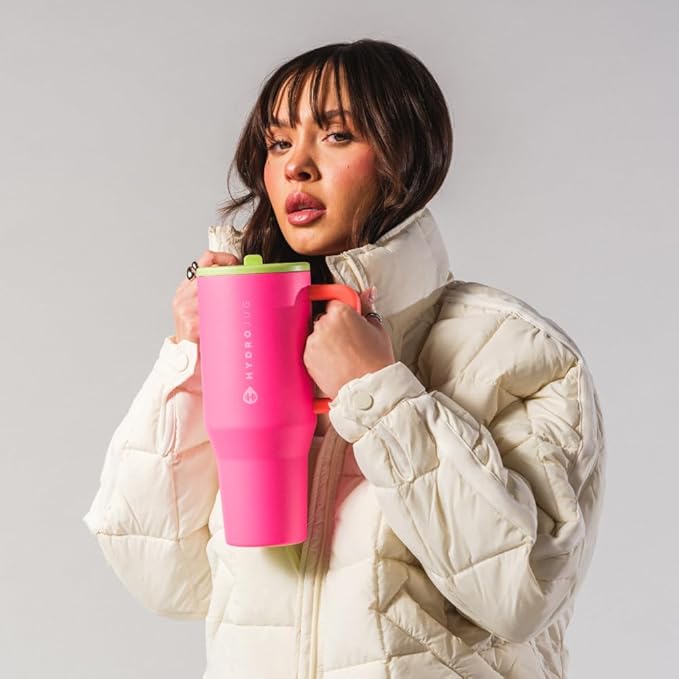 HydroJug Traveler - 40 oz Water Bottle with Handle & Flip Straw - Fits in Cup Holder, Leak Resistant Tumbler-Reusable Insulated Stainless Steel & Rubber Base - Gifts for Women & Men, Orchid