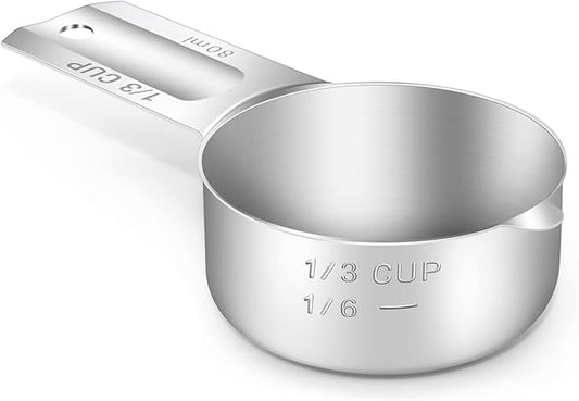 1PCS 1/3Cup (80ml, 2.7oz) Single Measuring Cup, Stainless Steel Measure Scoop, Metric and US Measurement, Dishwasher Safe