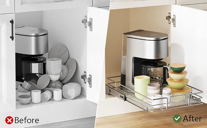 LOVMOR Pull Out Cabinet Organizer 10½"W x 21½"D, Kitchen Cabinet Pull Out Shelves Slide Out Storage…