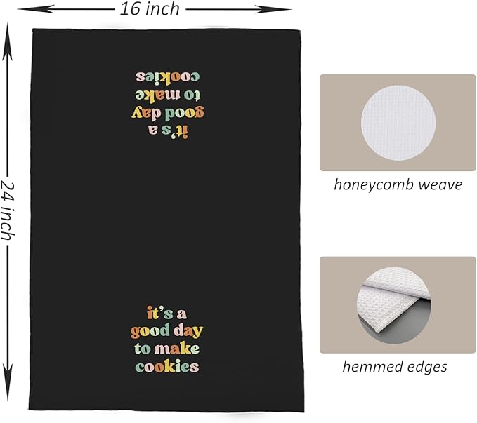 Baking & Cooking Towels, Tea Towels for Bakers & Cooks, Gifts for Cookie Lovers, 16x24 Black