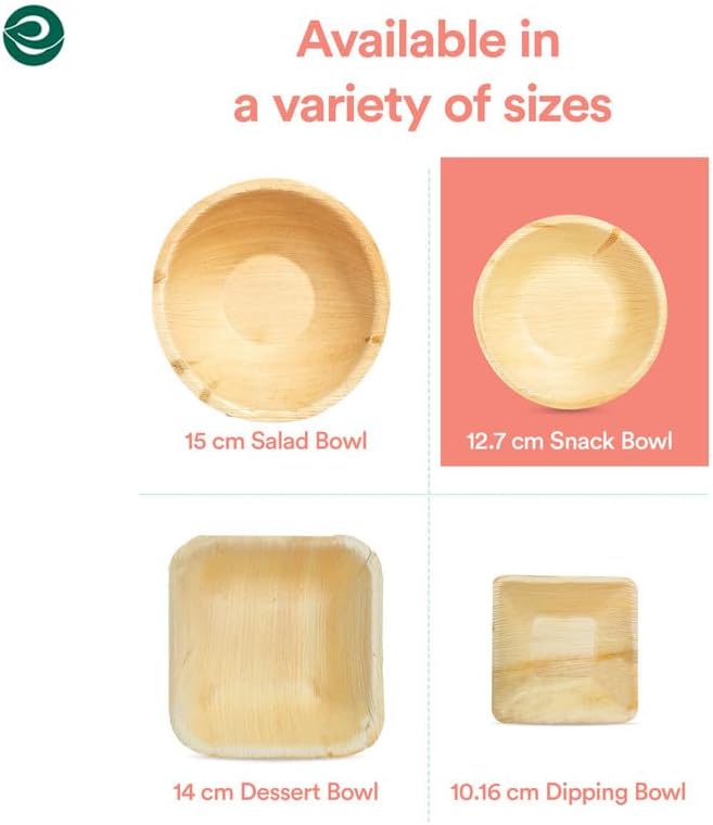 ECO SOUL Palm Leaf Bowl 100 pc, Small 5" (8 Oz) | Round Like Bamboo Bowls, Compostable, Biodegradable, Disposable Palm Leaf Bowls Eco-friendly | Sturdy, Microwave & Oven Safe