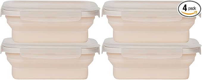 Drip EZ Secondz Collapsible Food Storage Containers – Set of 4, Space-Saving Airtight Meal Prep & Leftover Containers – Microwave, Freezer & Dishwasher Safe, BPA-Free, Locking Lids – Sandstone