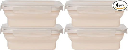 Drip EZ Secondz Collapsible Food Storage Containers – Set of 4, Space-Saving Airtight Meal Prep & Leftover Containers – Microwave, Freezer & Dishwasher Safe, BPA-Free, Locking Lids – Sandstone