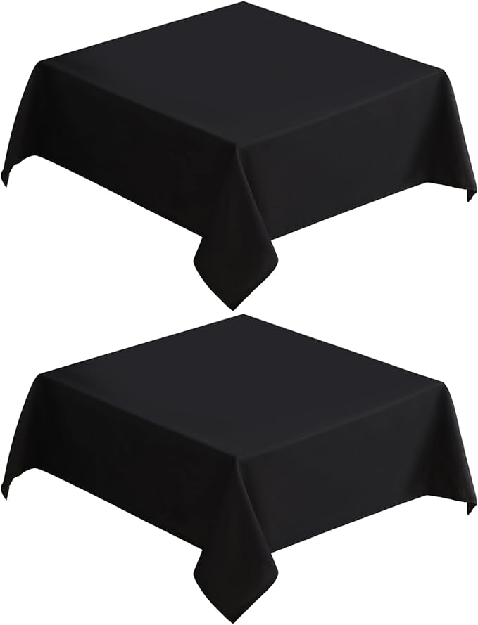 VidaFete Square Tablecloth 2 Pack 52 x 52 Inch Tablecloths Stain Wrinkle Resistant Polyester Dining Table Cover for Kitchen Dinning Party Wedding Rectangular Tabletop Buffet Decoration(Black)