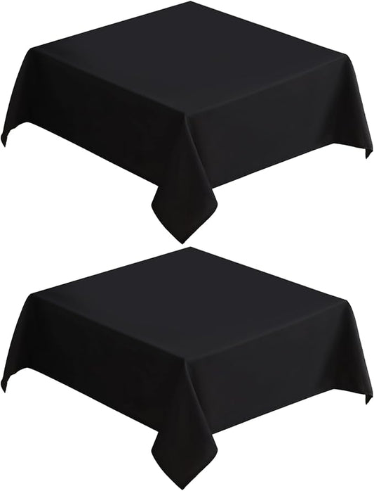 VidaFete Square Tablecloth 2 Pack 52 x 52 Inch Tablecloths Stain Wrinkle Resistant Polyester Dining Table Cover for Kitchen Dinning Party Wedding Rectangular Tabletop Buffet Decoration(Black)