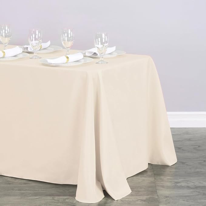 LinenTablecloth 90 x 132-Inch Rectangular Polyester Tablecloth with Rounded Corners, Beige