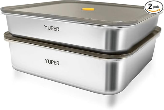 YUPER Stainless Steel Food Containers, Meal Prep Container, Bacon Cheese Container for Refrigerator, Stainless Steel Containers with Lids Fruit Lunch Storage, 2 Pack (84+125OZ)