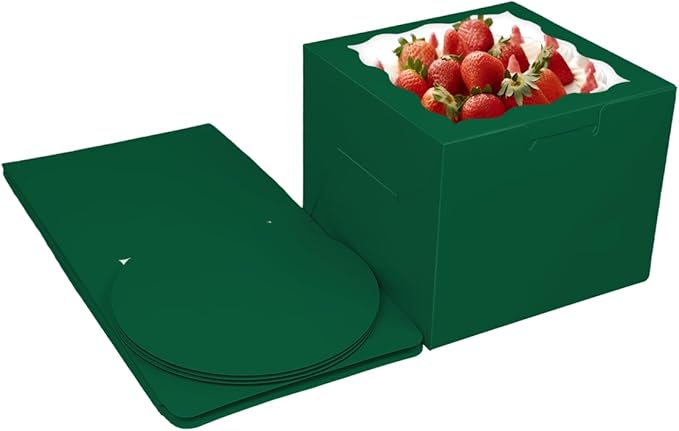 Bakepacker 36pcs 6x6x5 Inch Cake Boxes with Window - 18-Pack Green, Includes Cake Boards