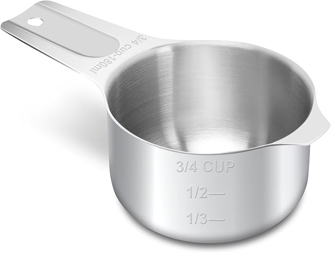 3/4 Cup (180 ml | 6 oz| 180 cc) Stainless Steel Measuring Cup, Metal Measuring Cup for Cooking & Baking