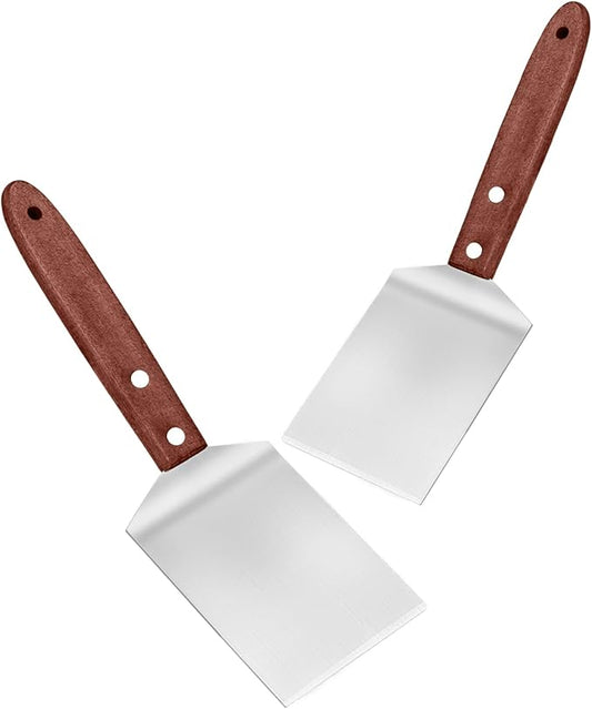 2 Pieces Small Brownie Cookie Spatula for Baking Set - Small Spatula Stainless Steel with Wooden Handle, Heavy Duty Kitchen Baking Scraper ScraperTurner for Chef Cooking (2.5x8.2)