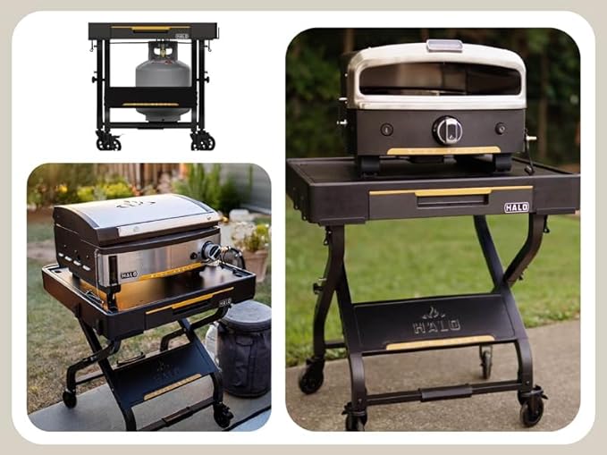 HALO Outdoor Cart | Portable Outdoor Countertop Grill Cart | Drop Down Drawer Storage | Collapsible | Tank Storage