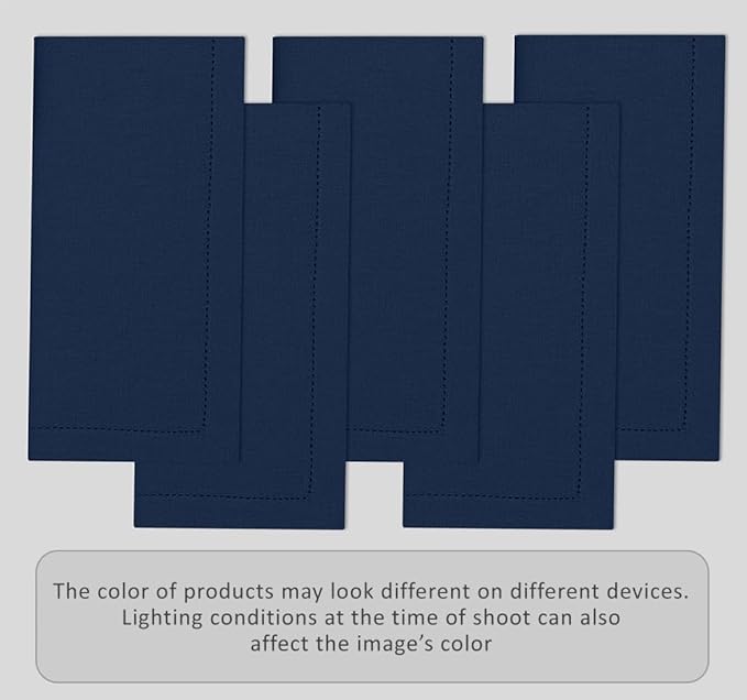 Ruvanti Premium Linen Napkins Set of 6-20x20 Inch, Classic Hemstitch, Mitered Corner Cloth Napkins ‎‎- Soft, Elegant Dinner Napkins Cloth Washable for Weddings, Parties, Everyday Use - Navy